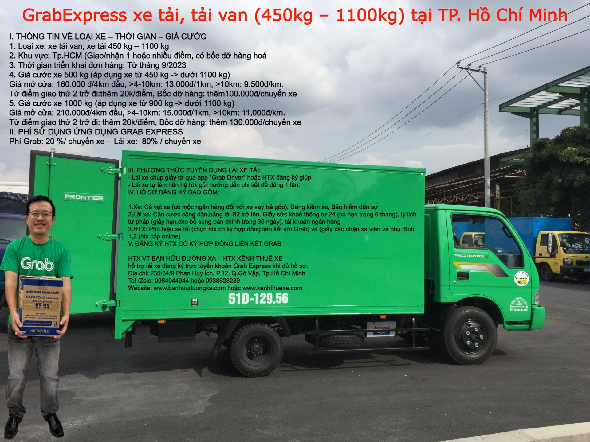 Đăng ký HTX mở tài khoản tài xế xe tải van Grab Express giao hàng ở TpHCM